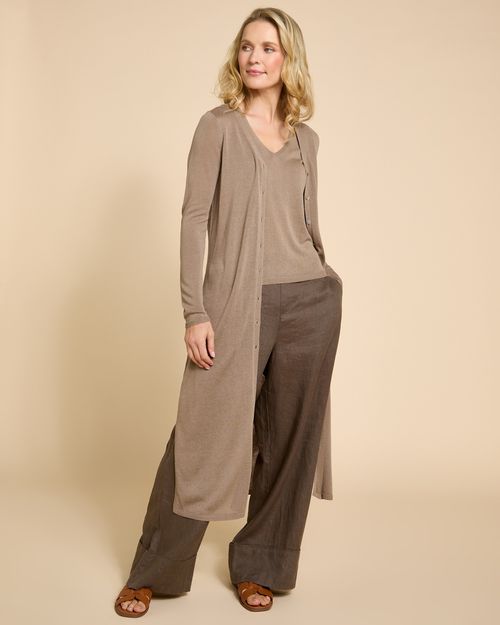 Paul Costelloe Living Studio Mink Linen Long Cardigan