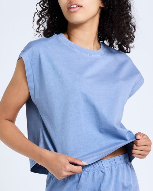 Garment Dyed Cotton Cropped Co-Ord T-Shirt