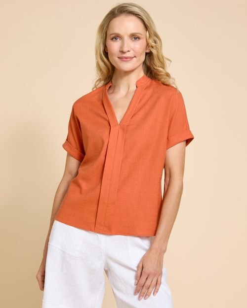 Paul Costelloe Living Studio Rust V-Neck Pleat Front Top