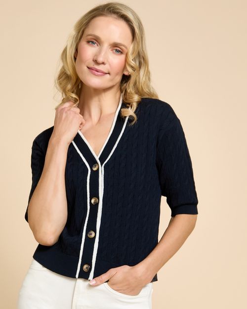 Paul Costelloe Living Studio Navy Cable Knit Cardigan