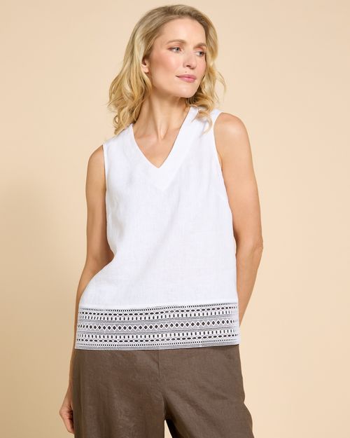Paul Costelloe Living Studio White Trim Hem Linen Vest