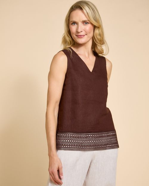 Paul Costelloe Living Studio Brown Trim Hem Vest