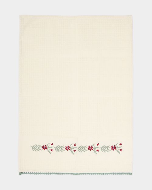 Carolyn Donnelly Eclectic Waffle Embroidered Tea Towel