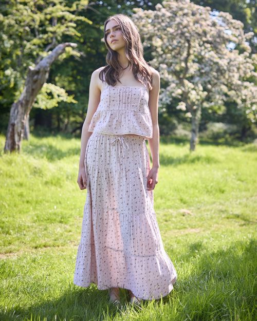 Savida Floral Tiered Midi Skirt