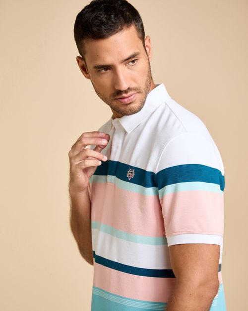 Paul Costelloe Living Men Textured Rib Stripe Polo Shirt