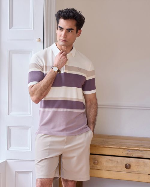 Paul Costelloe Living Men Textured Rib Stripe Polo Shirt