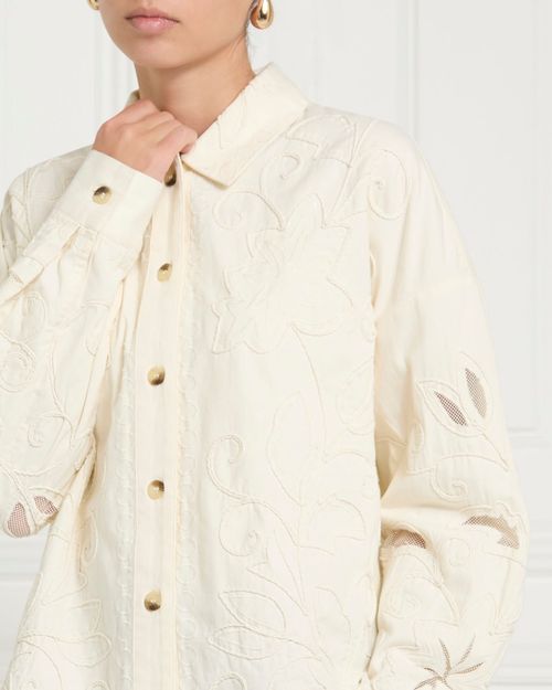 Gallery Frieda Cream Embroidered Cotton Shacket