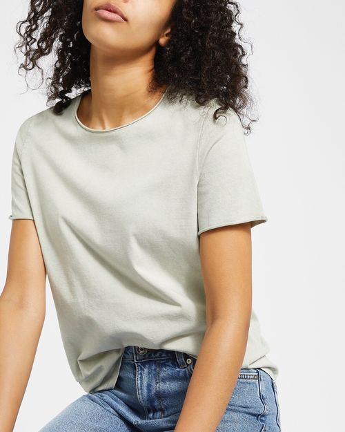 Short-Sleeved Garment Dye Raw Edge T-Shirt