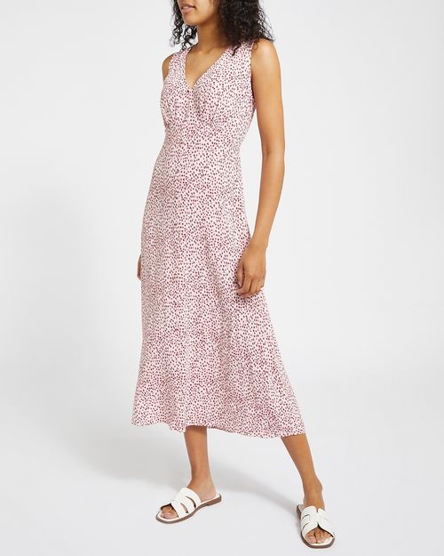 Sleeveless Viscose Polka Dot Midi Dress