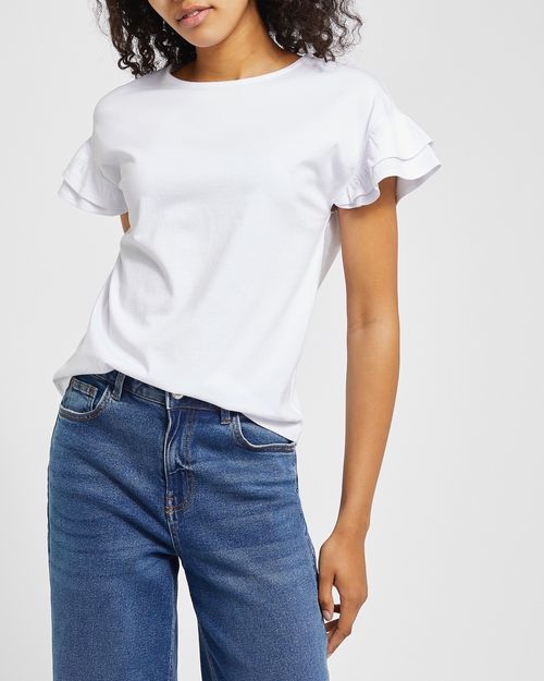 Cotton Frill Sleeve T-Shirt