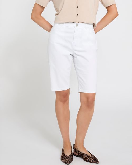 High Waisted Twill White Knee Shorts
