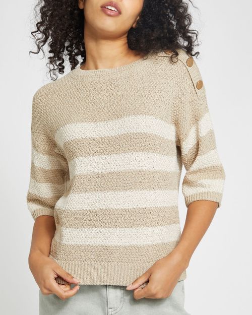 Lurex Stripe Short Sleeve Crew Neck Jumper