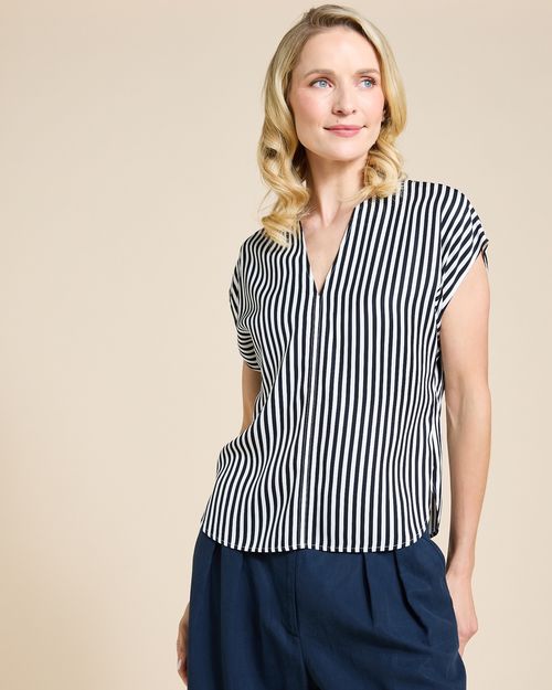 Paul Costelloe Living Studio Navy Stripe V-Neck Top