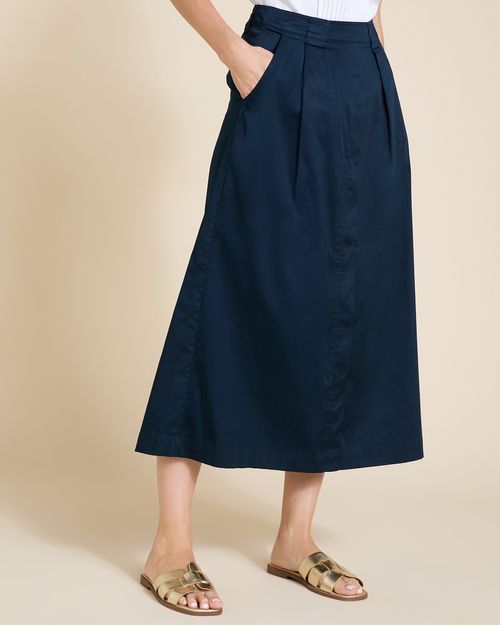 Paul Costelloe Living Studio Navy Poplin Cotton Skirt