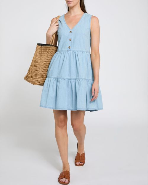 Tiered Denim Mini Dress