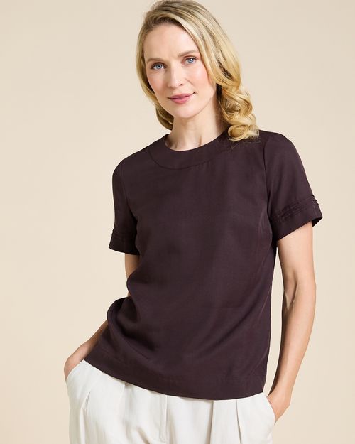Paul Costelloe Living Studio Brown Lyocell Round Neck Top