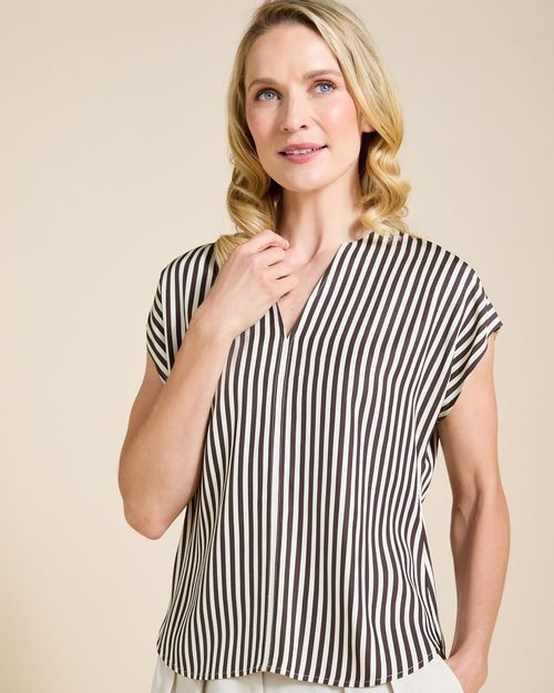 Paul Costelloe Living Studio Brown Stripe V-Neck Top