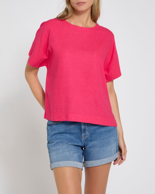 Short-Sleeved Linen Blend Top