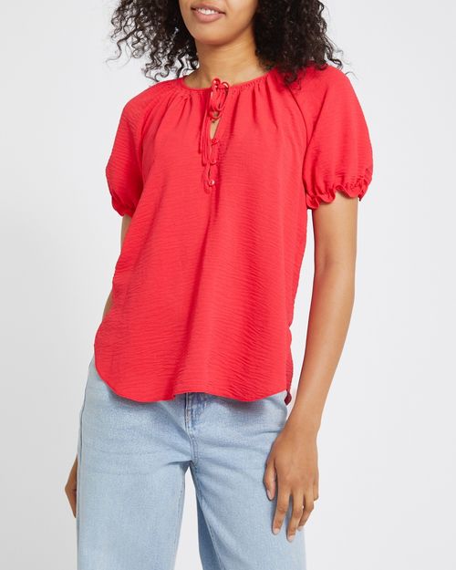 Short-Sleeved Tie Front Top