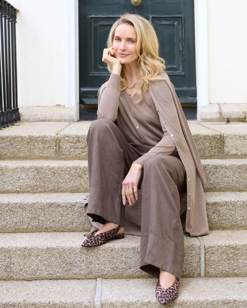 Paul Costelloe Living Studio Mink Linen Long Cardigan
