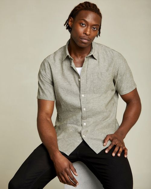 Regular Fit Linen Blend Short Sleeve Shirt
