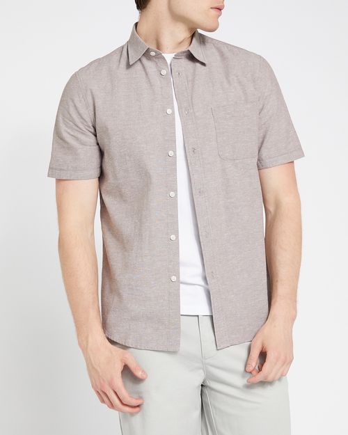 Regular Fit Linen Blend Short Sleeve Shirt