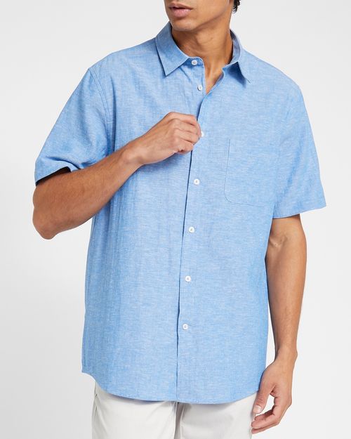 Regular Fit Linen Blend Short Sleeve Shirt