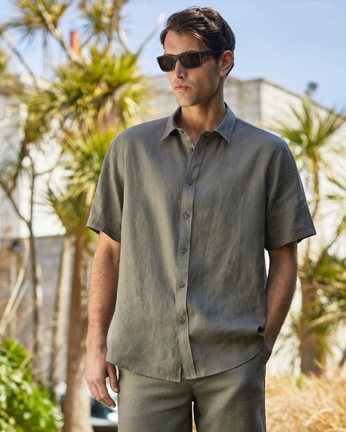 Regular Fit Pure Linen Short-Sleeved Shirt