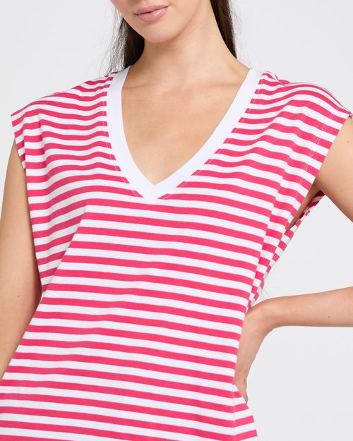 Cotton Stripe Sleeveless V-Neck T-Shirt