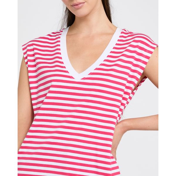 Cotton Stripe Sleeveless V-Neck T-Shirt