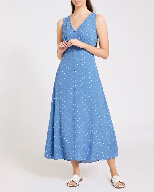 Sleeveless Viscose Polka Dot Midi Dress
