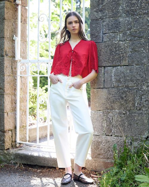 Savida High Rise White Barrel Jeans
