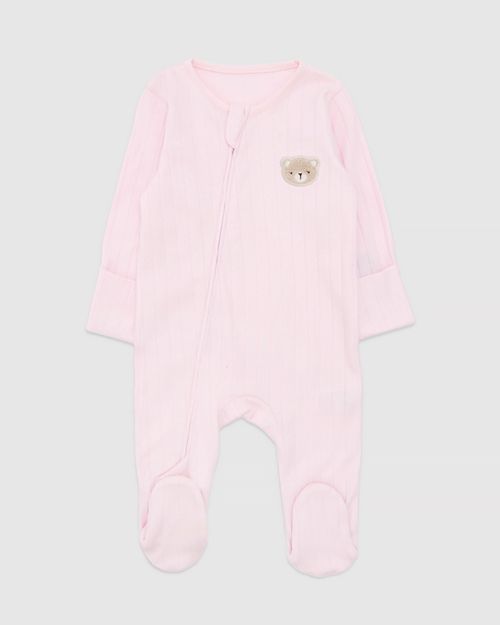 Pink Bear Motif Sleepsuit (Newborn-12 Months)