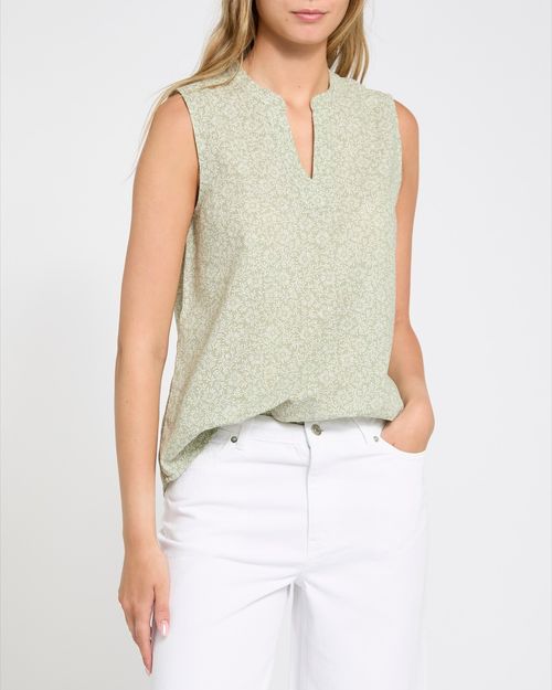 Print V-Neck Sleeveless Linen Blend top