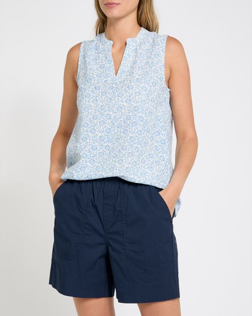 Print V-Neck Sleeveless Linen Blend top