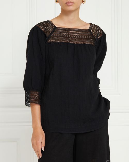 Gallery Alba Square Neck Black Top
