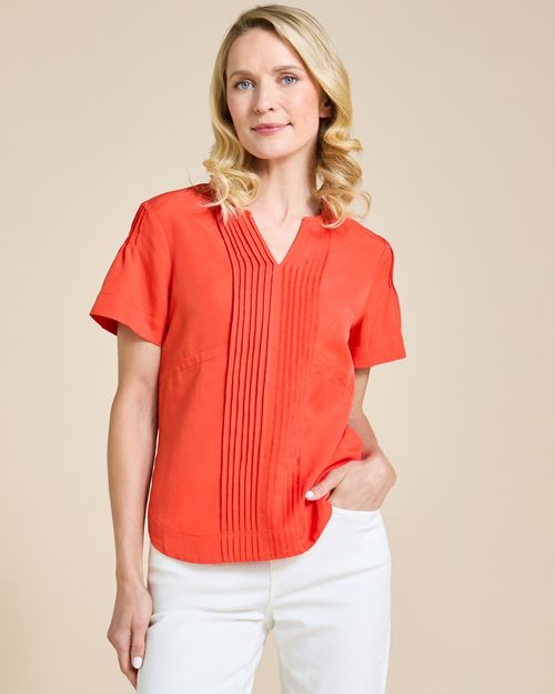 Paul Costelloe Living Studio Red Lyocell Pleat Front Top
