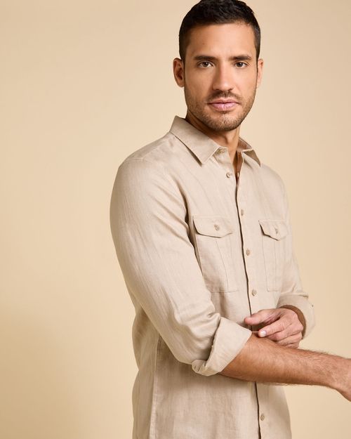 Paul Costelloe Living Men Linen Shirt With Chest Pockets