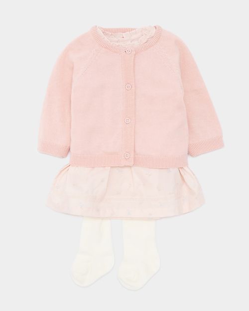 Dress And Cardigan - Three Piece Set (Newborn-12 Months)
