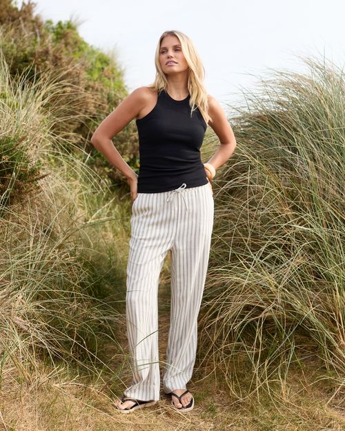 Wide Leg Linen Blend Trousers