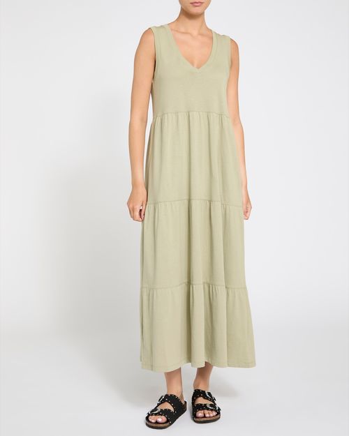 V-Neck Jersey Tiered Maxi Dress