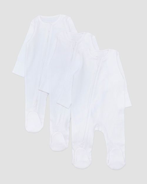 White Two-Way-Zip Sleepsuit - Pack Of 3 (Newborn-23 Months)