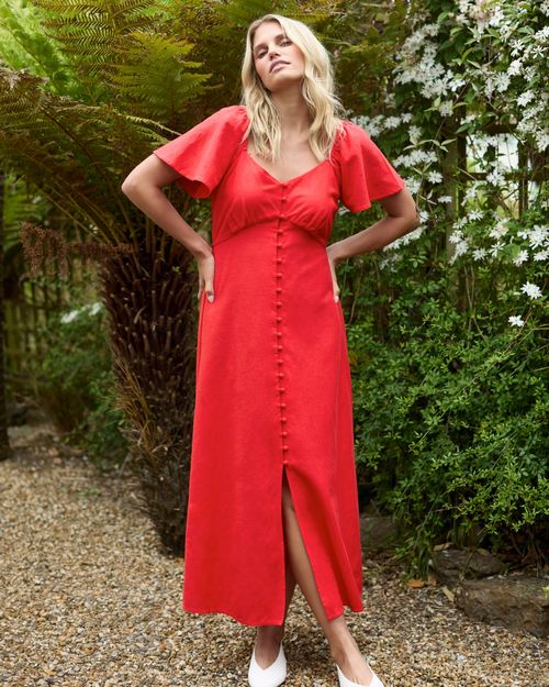 Linen Blend Midi Dress