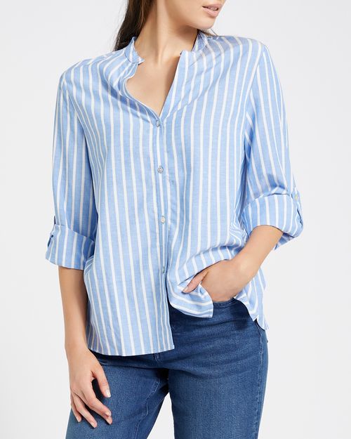 Stripe V-Neck Button-Through Shirt