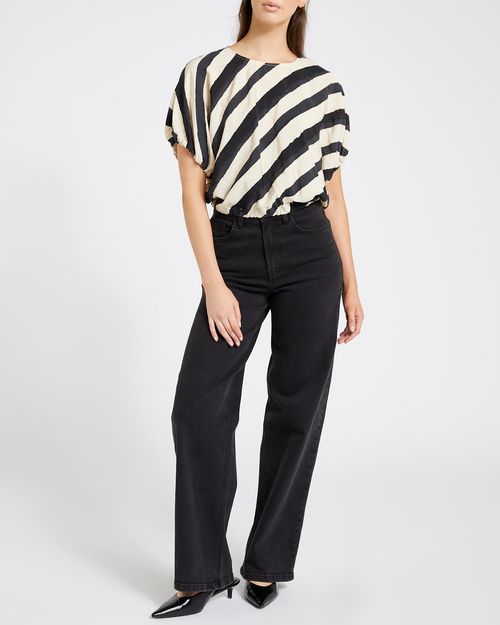 Gathered Hem Short-Sleeved Woven Top