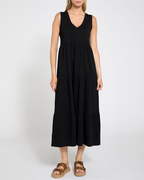 V-Neck Jersey Tiered Maxi Dress