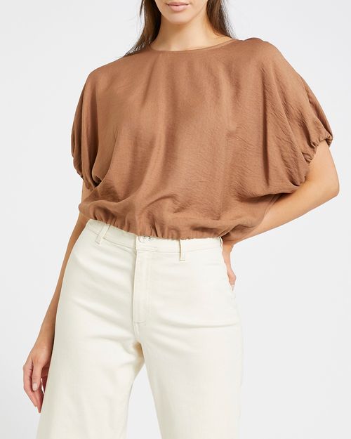 Gathered Hem Short-Sleeved Woven Top