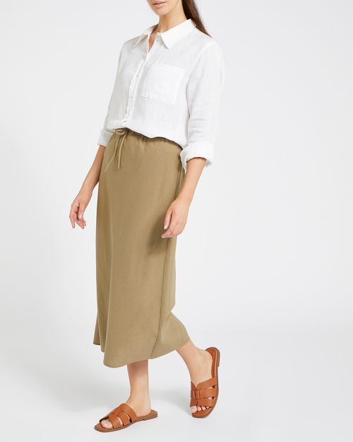 Linen Blend Midi Skirt