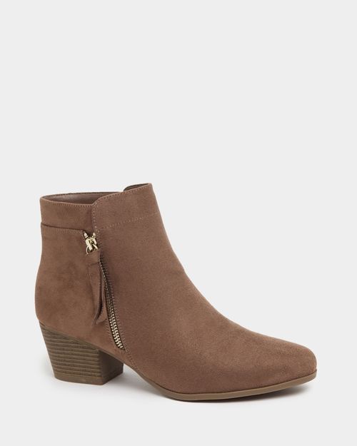 Outside Zip Mid Heel Boots