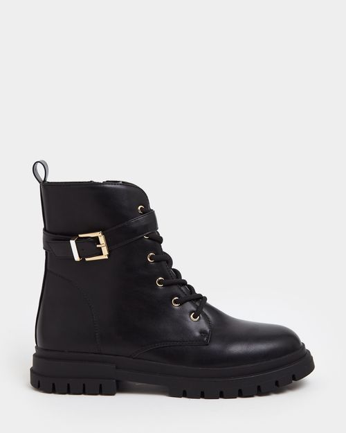 Buckle Lace Front Ankle Boots